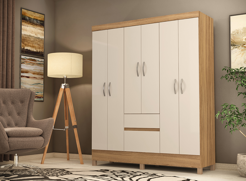 Guarda Roupa Casal Flash ll 6 Portas Demóbile Móveis Ambiente Flash ll Amendola OffWhite Demóbile Móveis