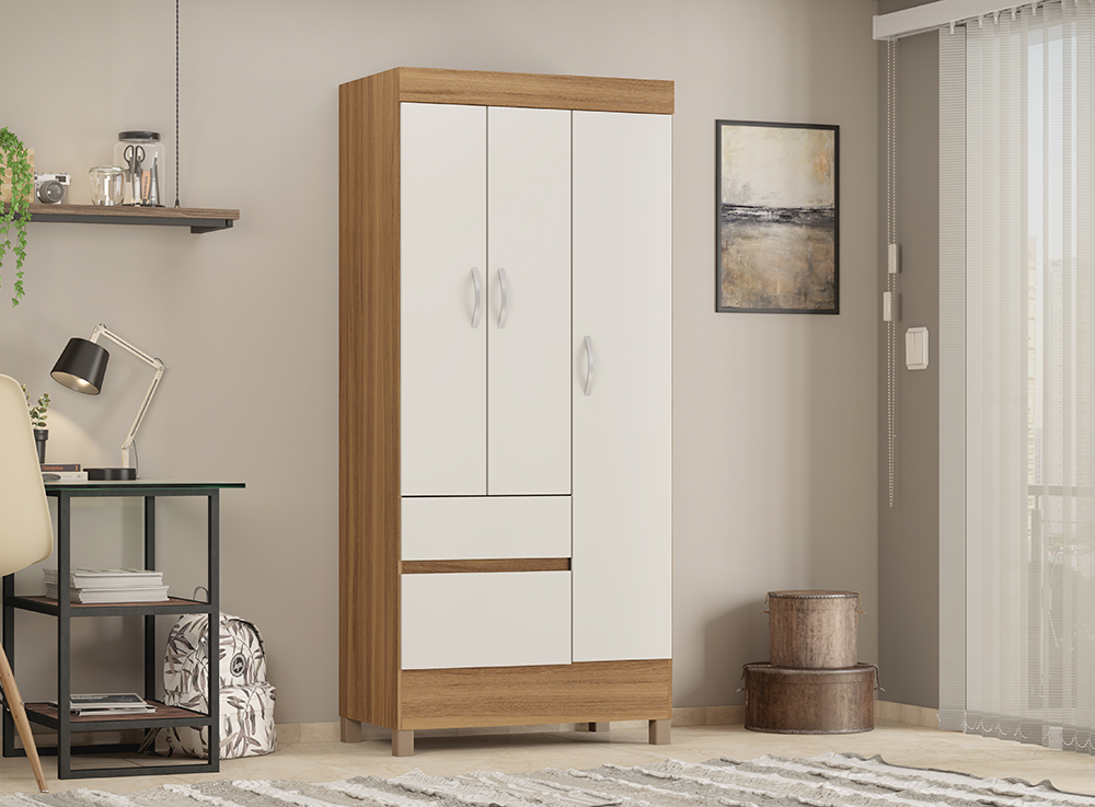Guarda Roupa Wind 3 Portas Demóbile Móveis Ambiente GR Wind Amendola Offwhite final Demóbile Móveis